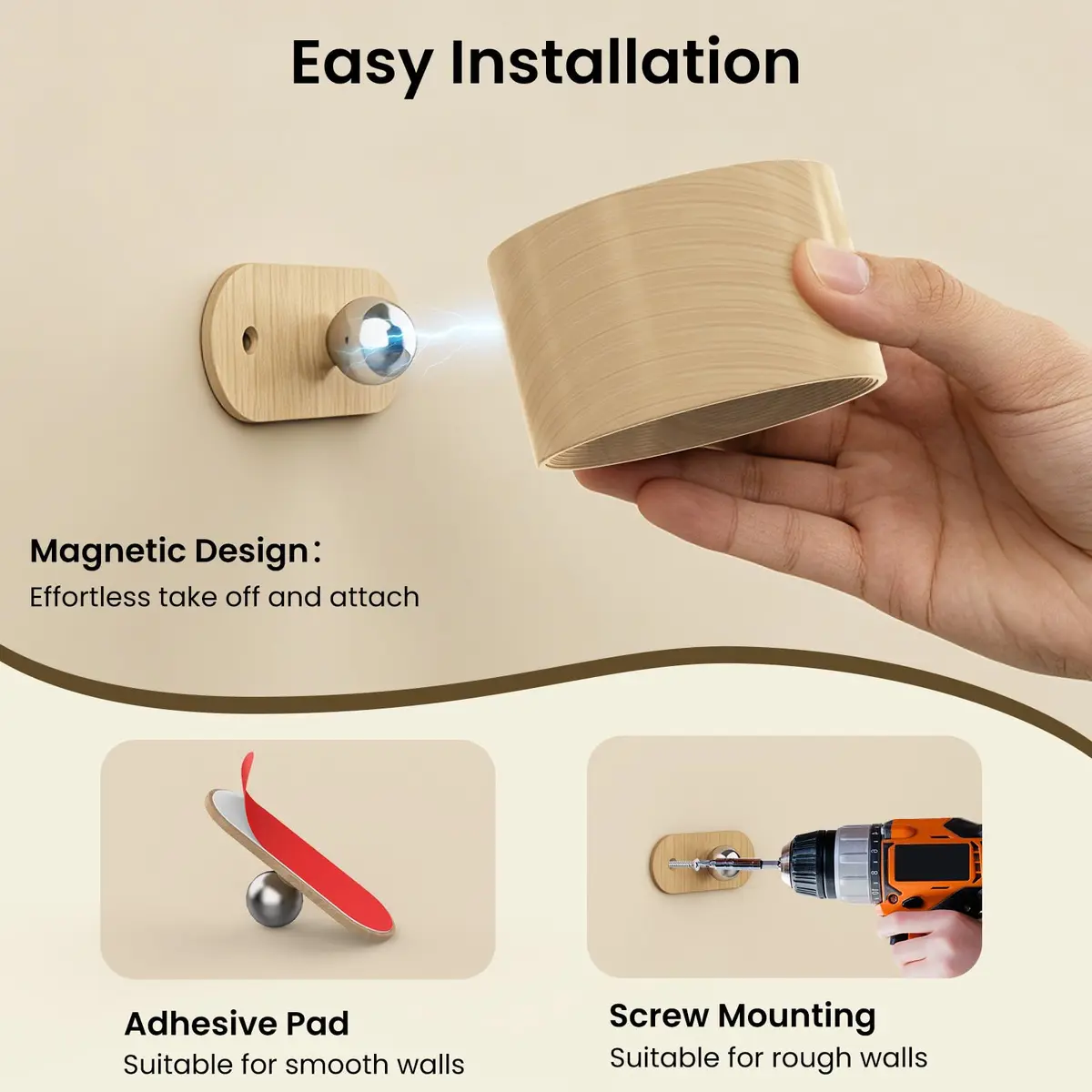 Koopala LED Sconces Wall Mounted Lamps with Rechargeable Battery, 3 Color Temps & Brightness, 360° Rotation, Cordless Bedside Light - view 6