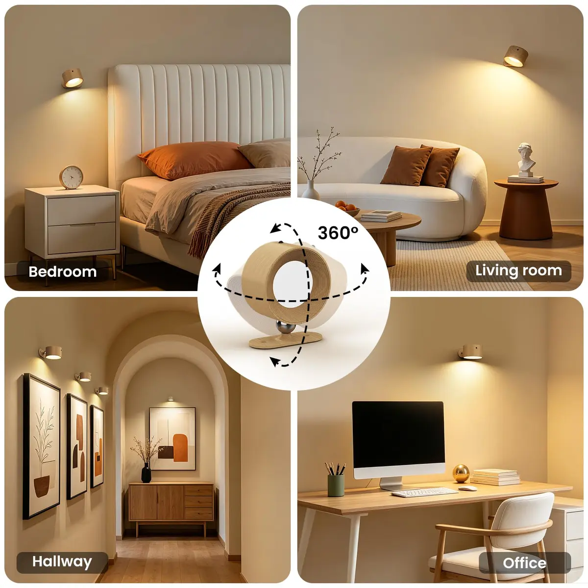 Koopala LED Sconces Wall Mounted Lamps with Rechargeable Battery, 3 Color Temps & Brightness, 360° Rotation, Cordless Bedside Light - view 8