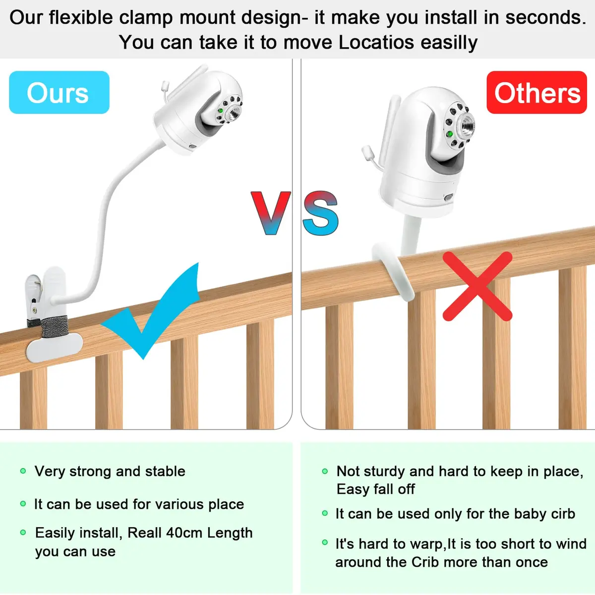AOZTSUN Flexible Clip Clamp Mount for Infant Optics DXR-8/DXR-8 PRO Camera | 40cm (15.7 inch) Gooseneck Arm - view 2