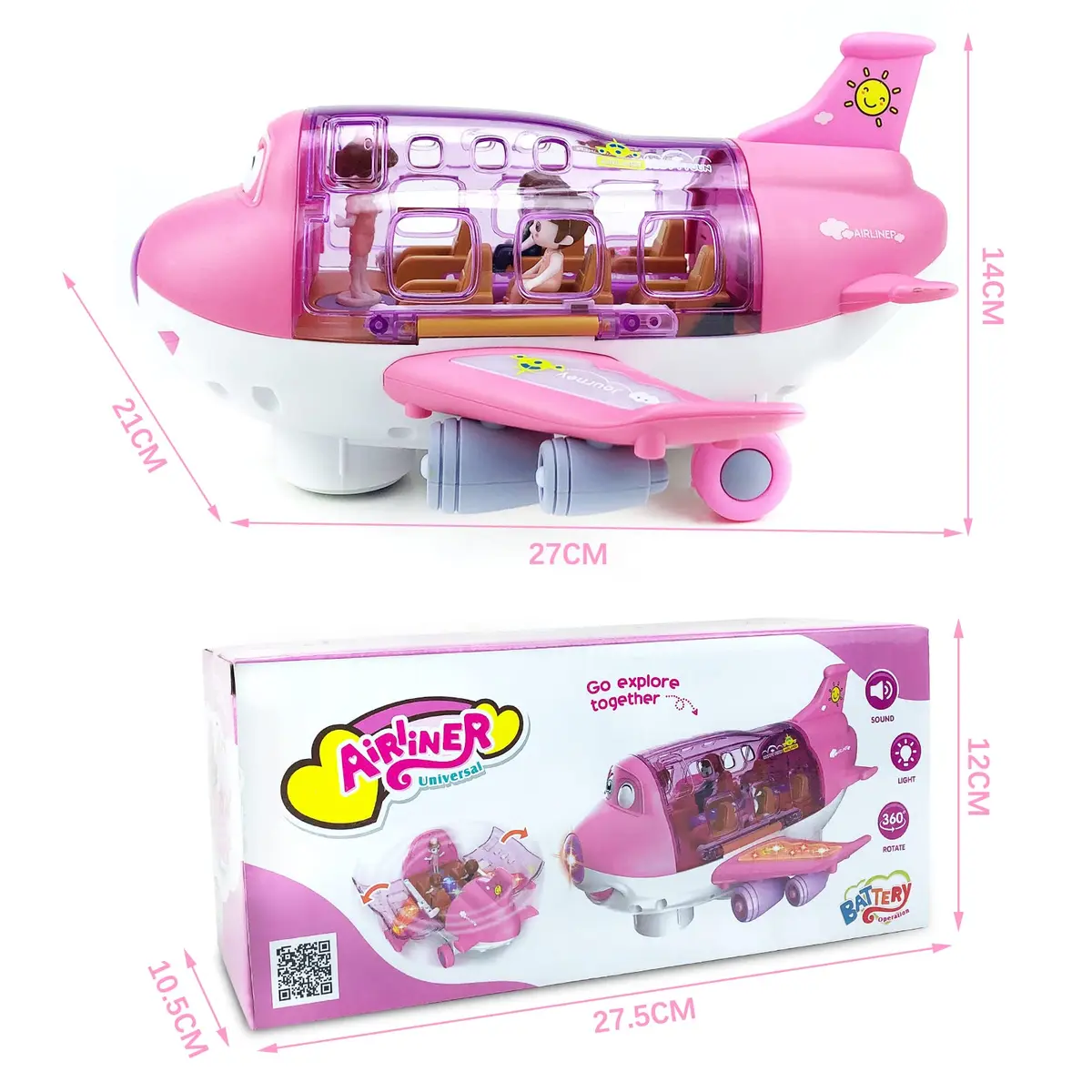 Ynybusi Airplane Toys for Toddlers 10 inches Pink | Realistic Lights & Sounds for Kids 3+ - view 5