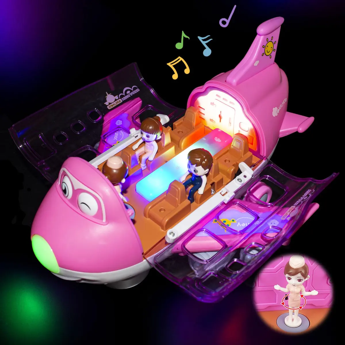 Ynybusi Airplane Toys for Toddlers 10 inches Pink | Realistic Lights & Sounds for Kids 3+ - view 2
