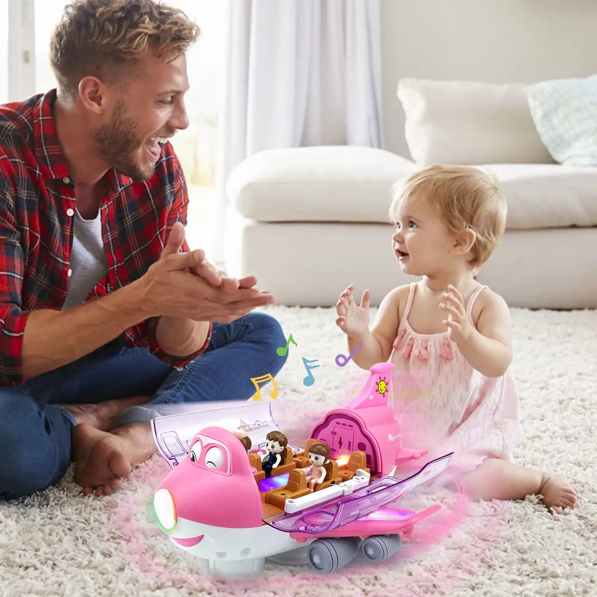 Ynybusi Airplane Toys for Toddlers 10 inches Pink | Realistic Lights & Sounds for Kids 3+ - view 3