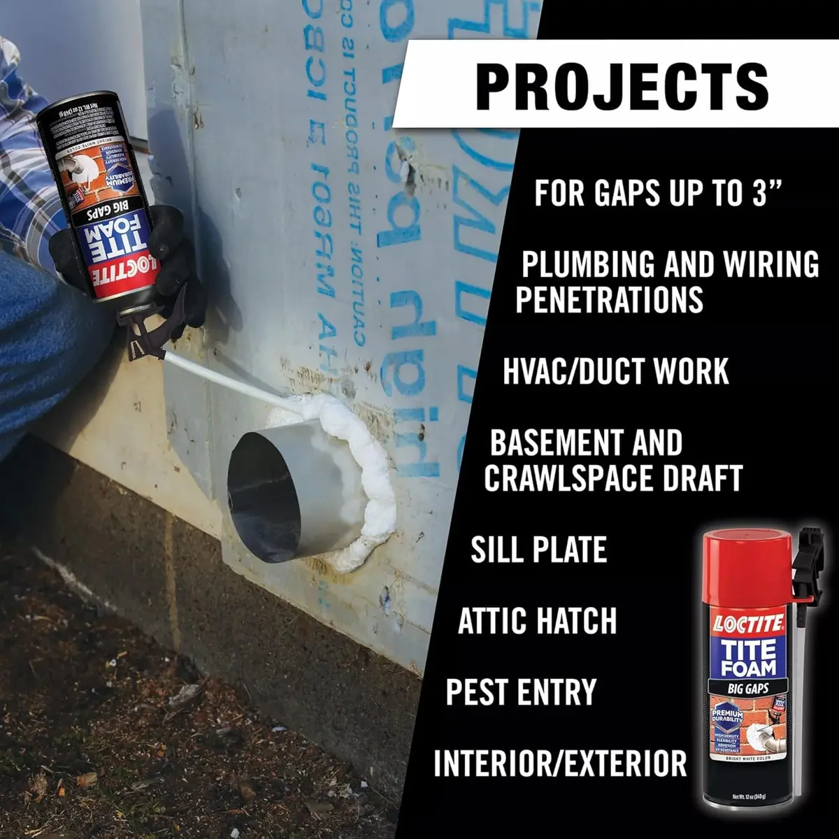Loctite Tite Foam Gaps & Cracks and Big Gaps Insulating Foam Sealant Bundle 396g (2x12 fl oz) | Seals & Insulates Large Openings - view 7