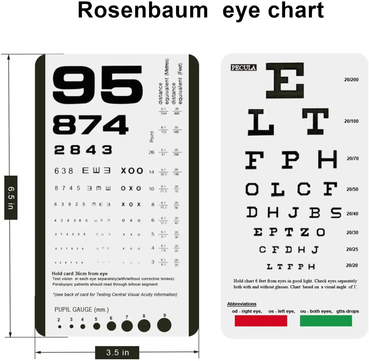 PECULA Pocket Eye Chart 2-Pack | Snellen & Rosenbaum Charts for Vision Testing - view 2