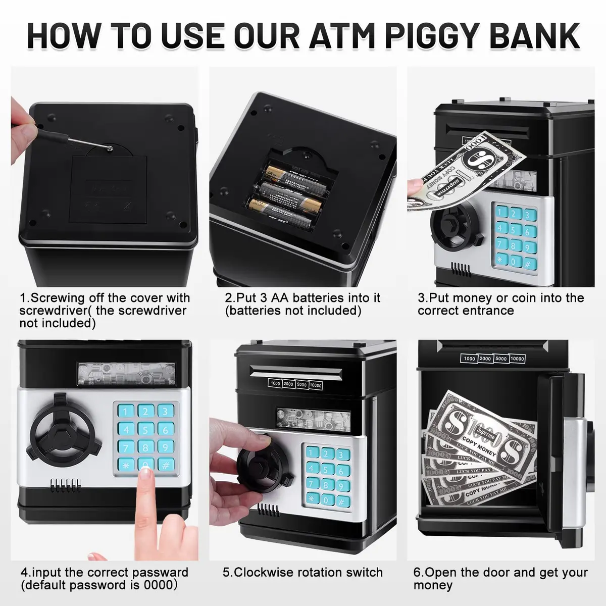 GuDoQi Electronic ATM Piggy Bank for Kids | 15.2cm x 14.7cm x 21cm (5.9" x 5.9" x 8.1") - view 6