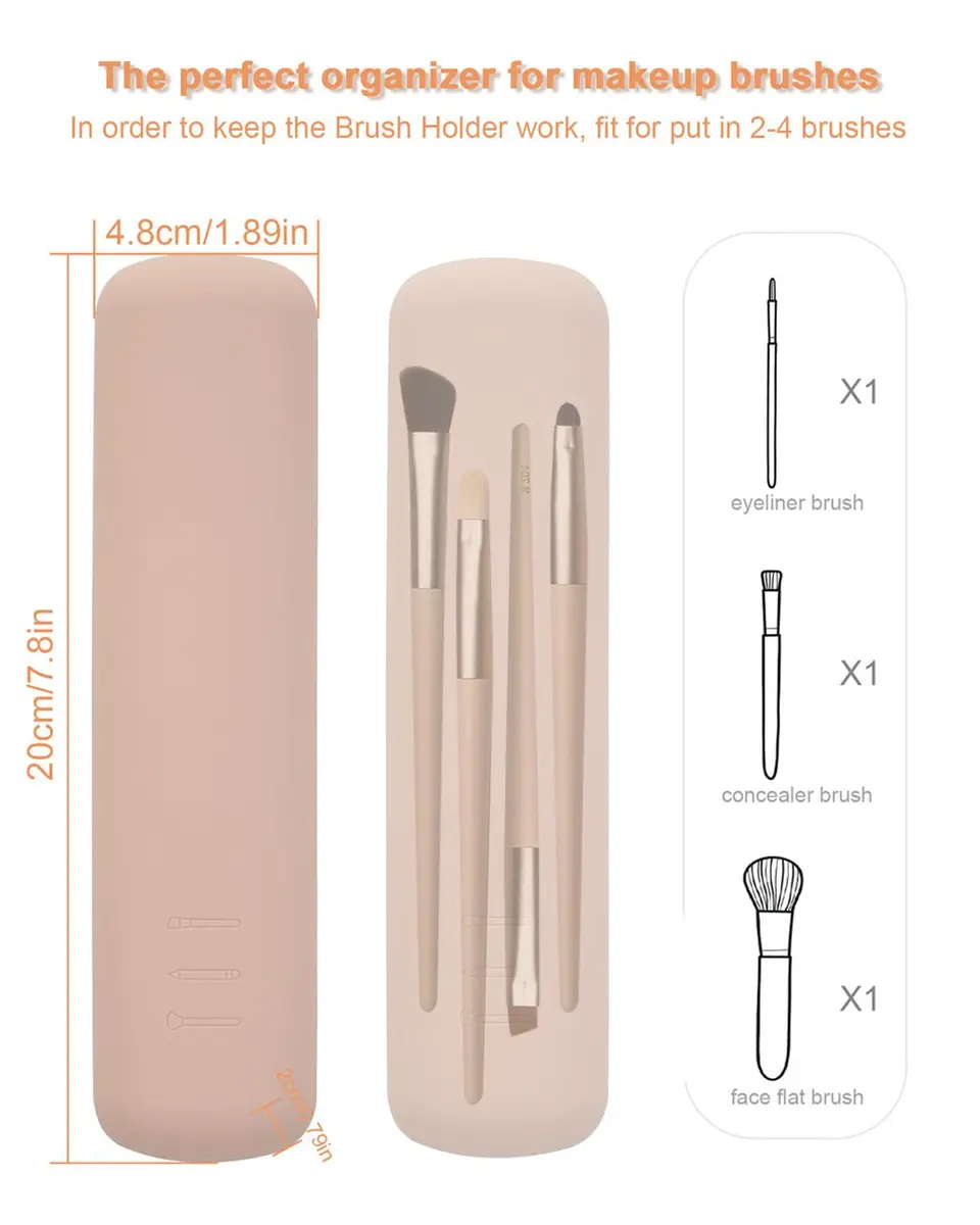 FERYES Travel Makeup Brush Holder, Magnetic Silicon Organizer, Khaki | Portable & Anti-fall (7.8" x 1.89" x 0.8") - view 4