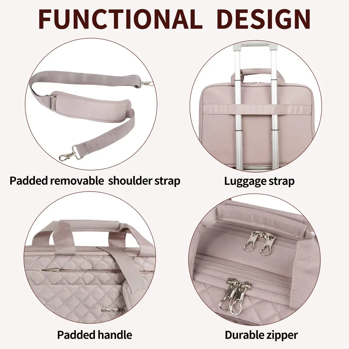 KROSER 17.3 Inch Laptop Briefcase Bag - Expandable Waterproof Messenger Shoulder Bag for Women | Grey Pink - view 6