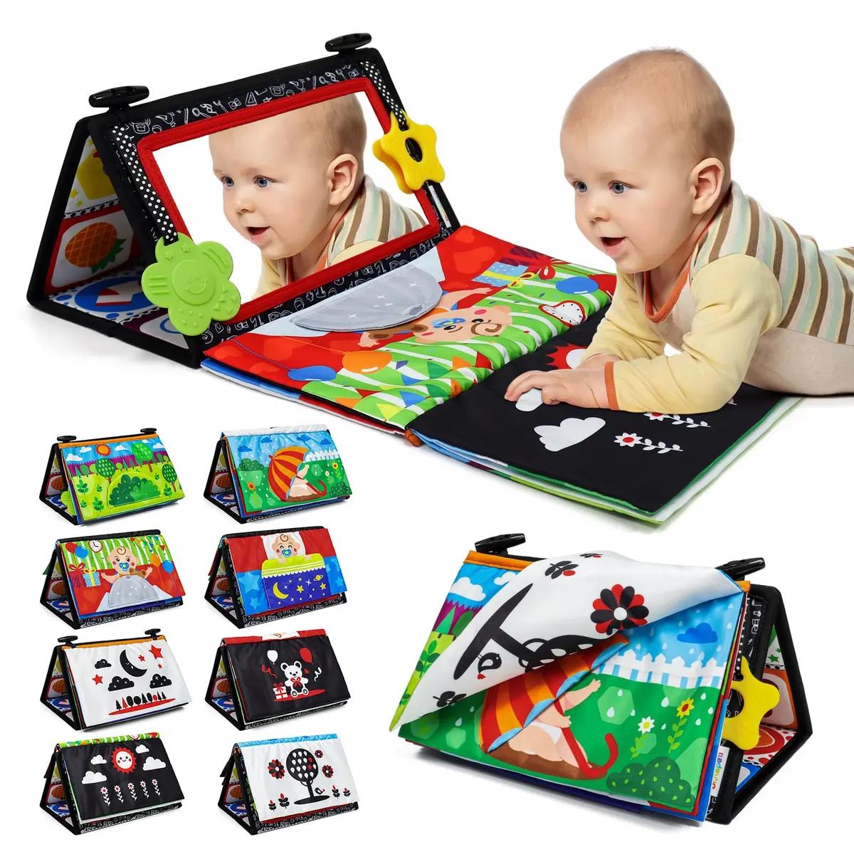 Dr.Rapeti Tummy Time Floor Mirror with Soft Book - High Contrast Baby Toy 21cm x 16.5cm - main product image