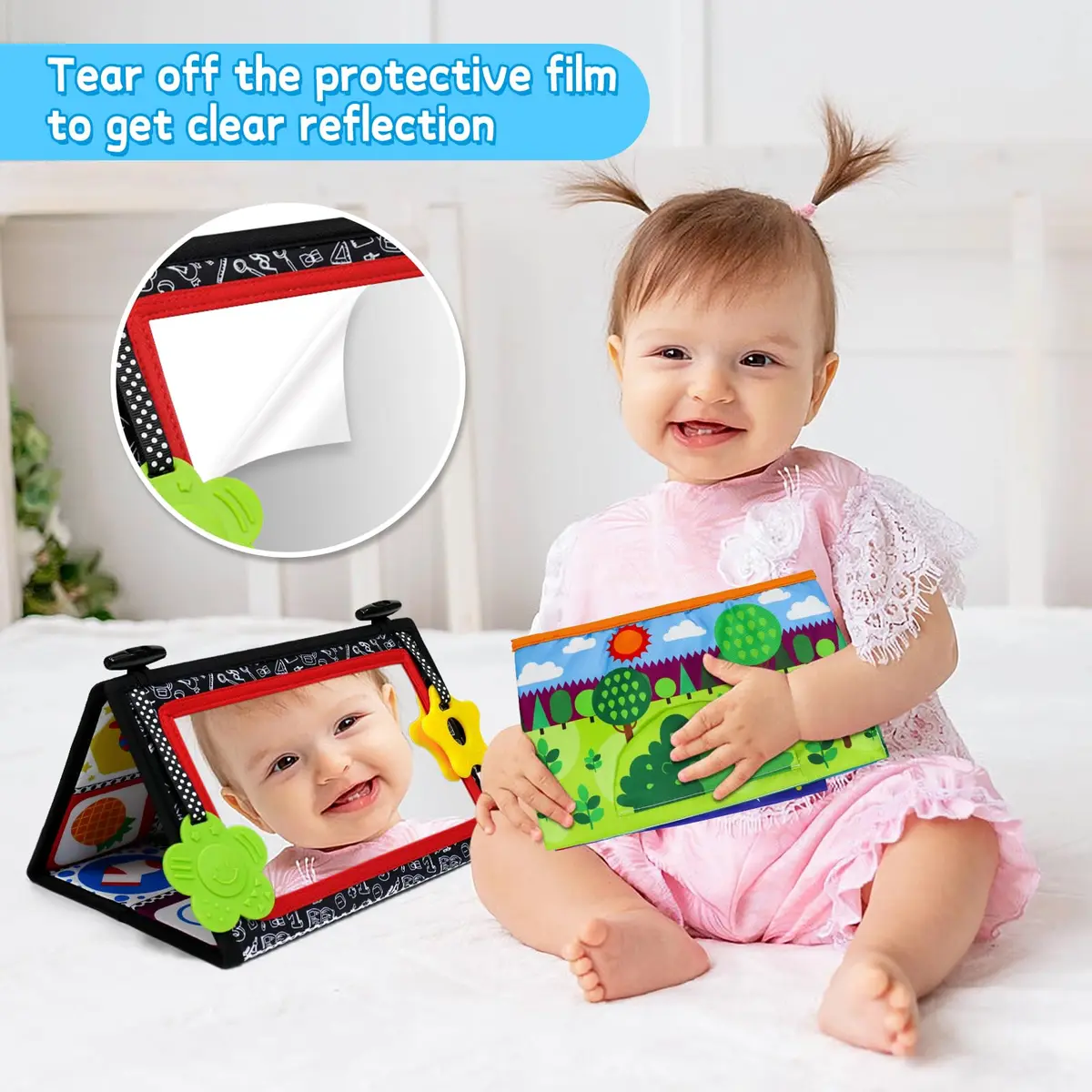 Dr.Rapeti Tummy Time Floor Mirror with Soft Book - High Contrast Baby Toy 21cm x 16.5cm - view 5