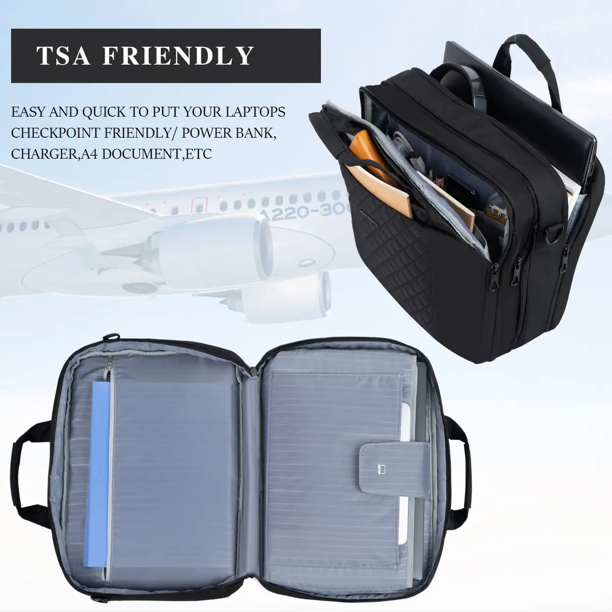 KROSER 17 Inch Expandable Laptop Bag Computer Briefcase with Luggage Strap & TSA Friendly Compartment | Water-Resistant Polyester - view 5