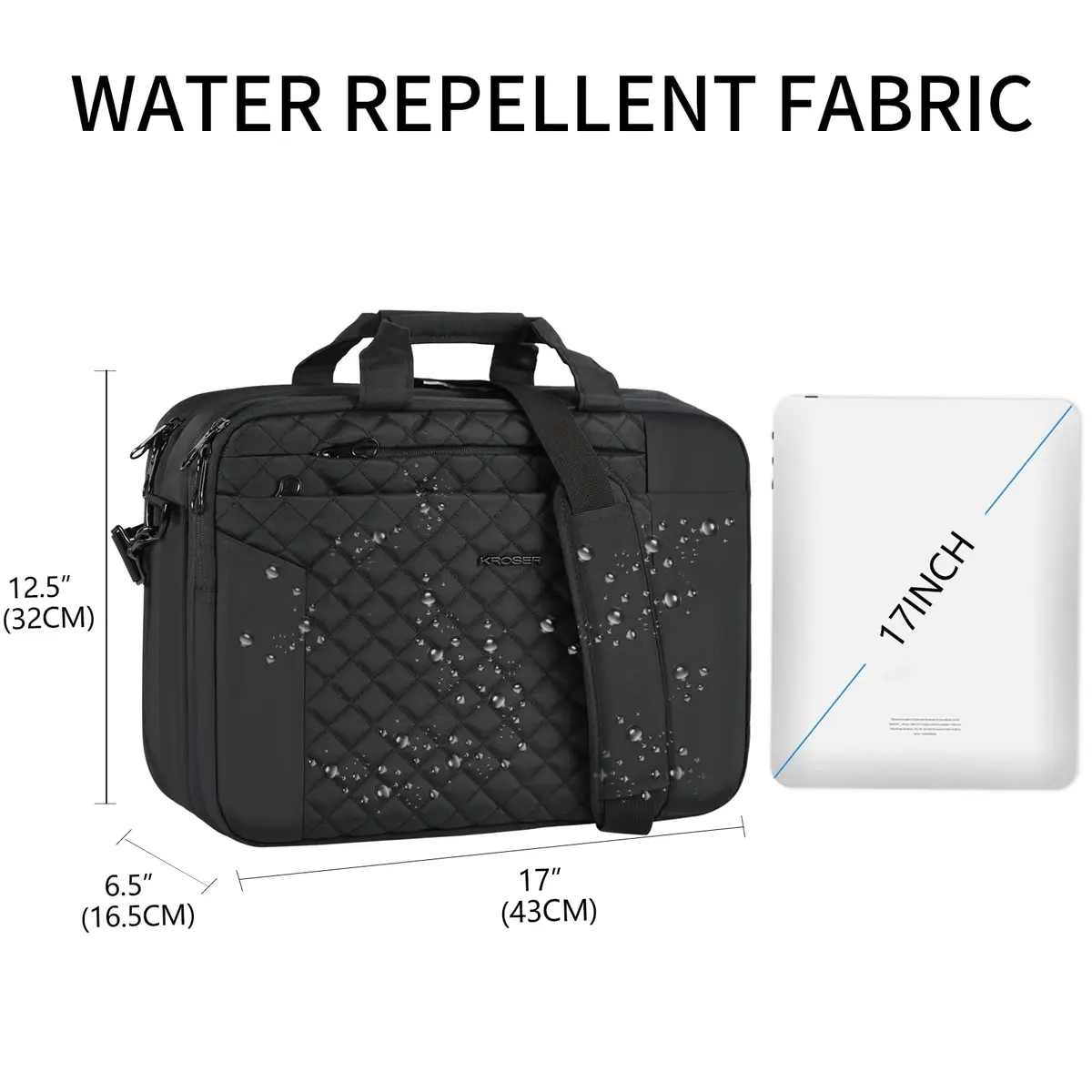 KROSER 17 Inch Expandable Laptop Bag Computer Briefcase with Luggage Strap & TSA Friendly Compartment | Water-Resistant Polyester - view 3