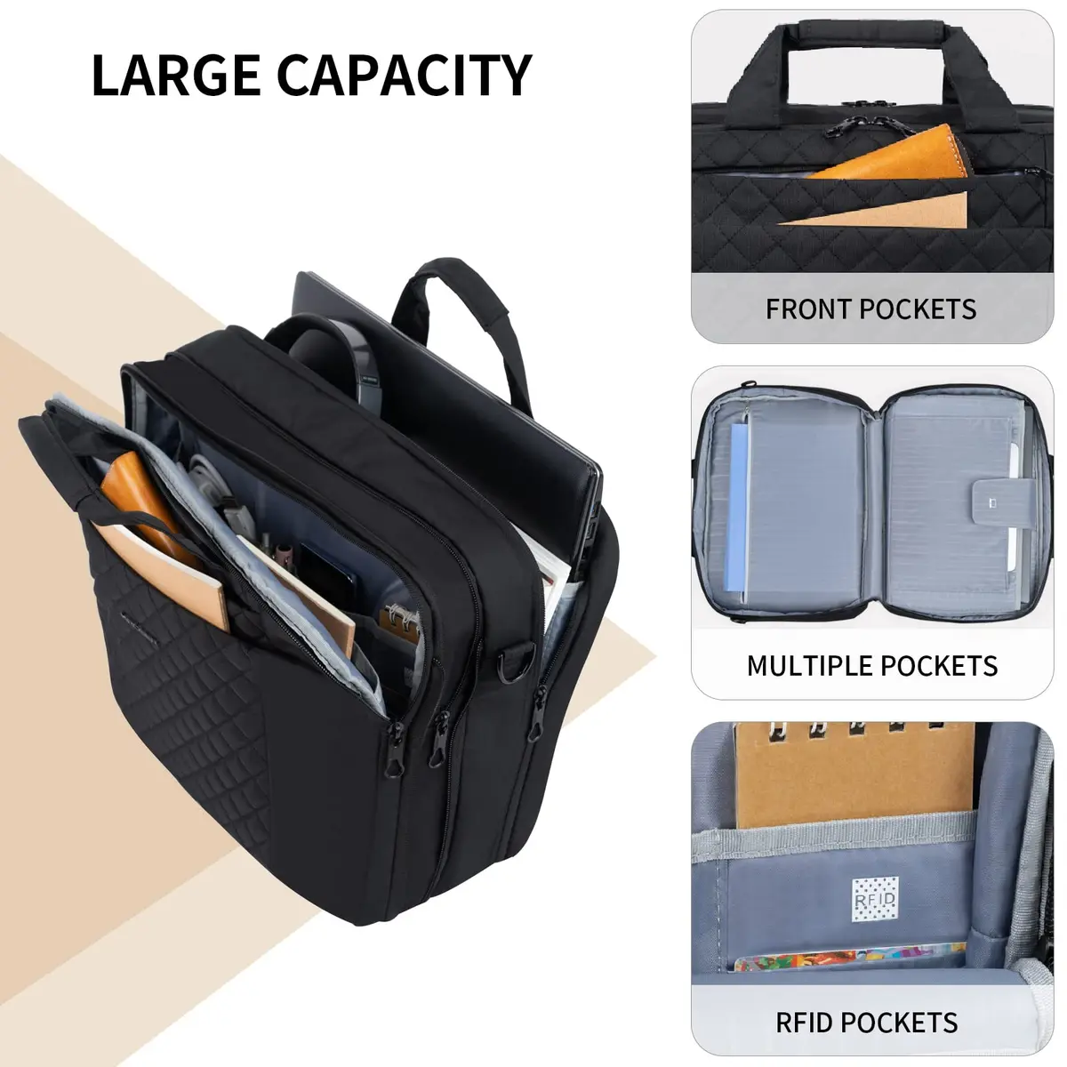 KROSER 17 Inch Expandable Laptop Bag Computer Briefcase with Luggage Strap & TSA Friendly Compartment | Water-Resistant Polyester - view 4