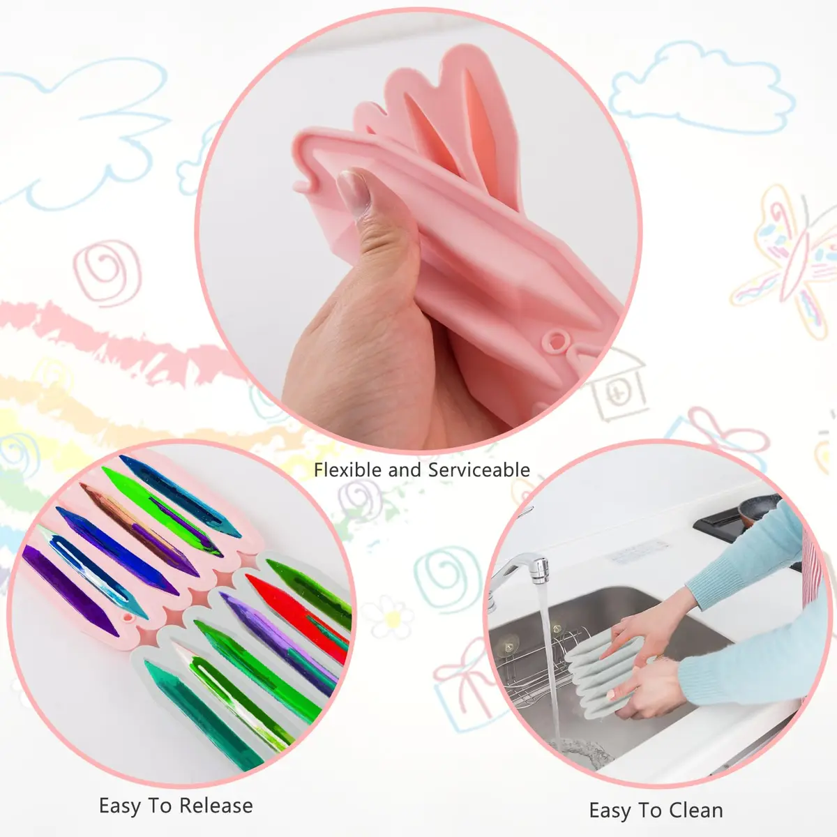 CANIPHA Silicone Crayon Molds for DIY Crafts | 2 Pcs Triangular & Non-Stick Molds (14.4x14.6x1.5cm) - view 3