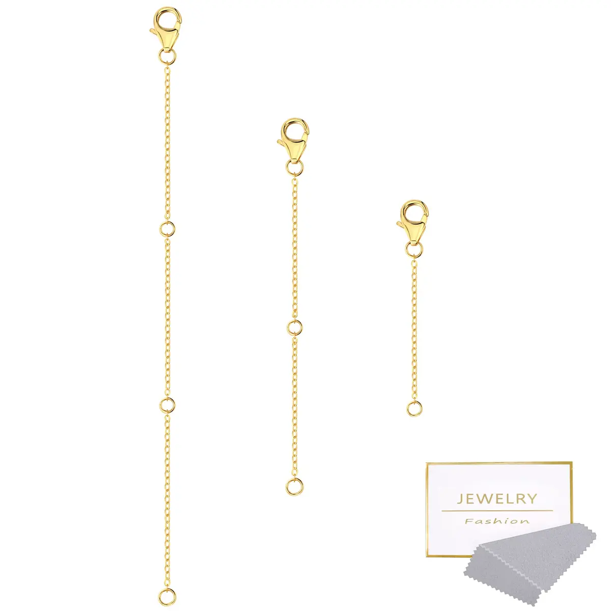 ASH'S CHOICE Gold Necklace Extenders with Lobster Clasp, 3PCS 14K Gold Plated Brass Chains (2, 4, 6 Inches) | Jewelry Findings for Bracelets & Anklets - main product image
