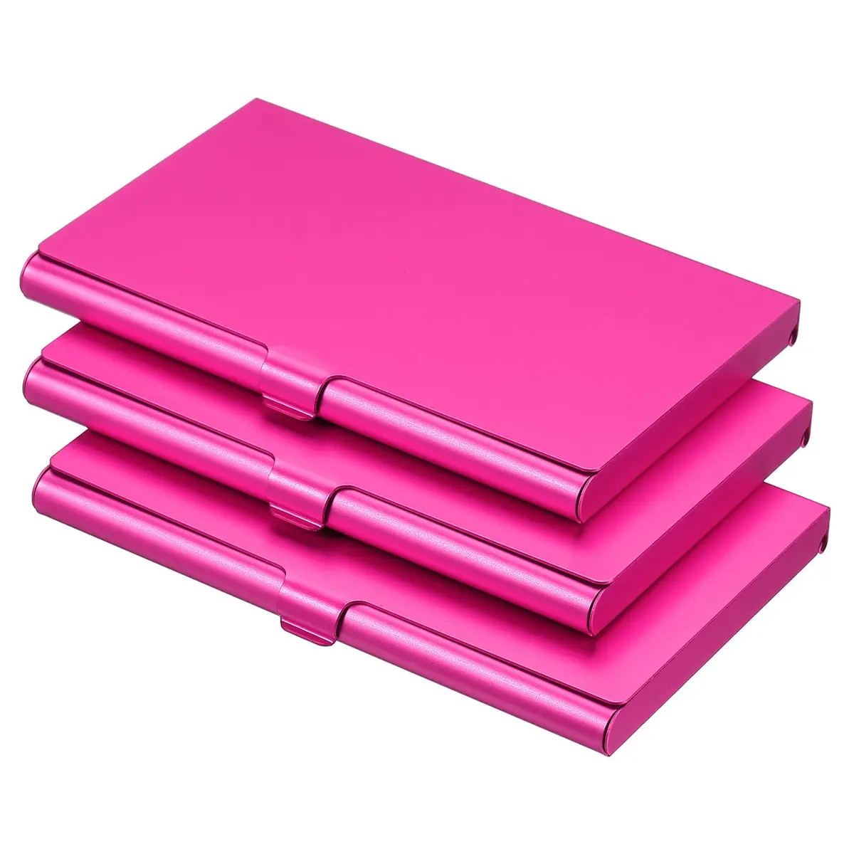PATIKIL Business Card Holder 3 Pieces Aluminum Alloy Rose Red | Slim, Durable & Professional (93mmx60mmx8mm) - main product image