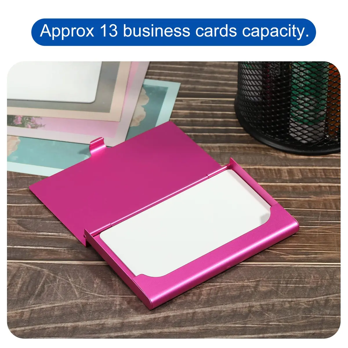 PATIKIL Business Card Holder 3 Pieces Aluminum Alloy Rose Red | Slim, Durable & Professional (93mmx60mmx8mm) - view 5