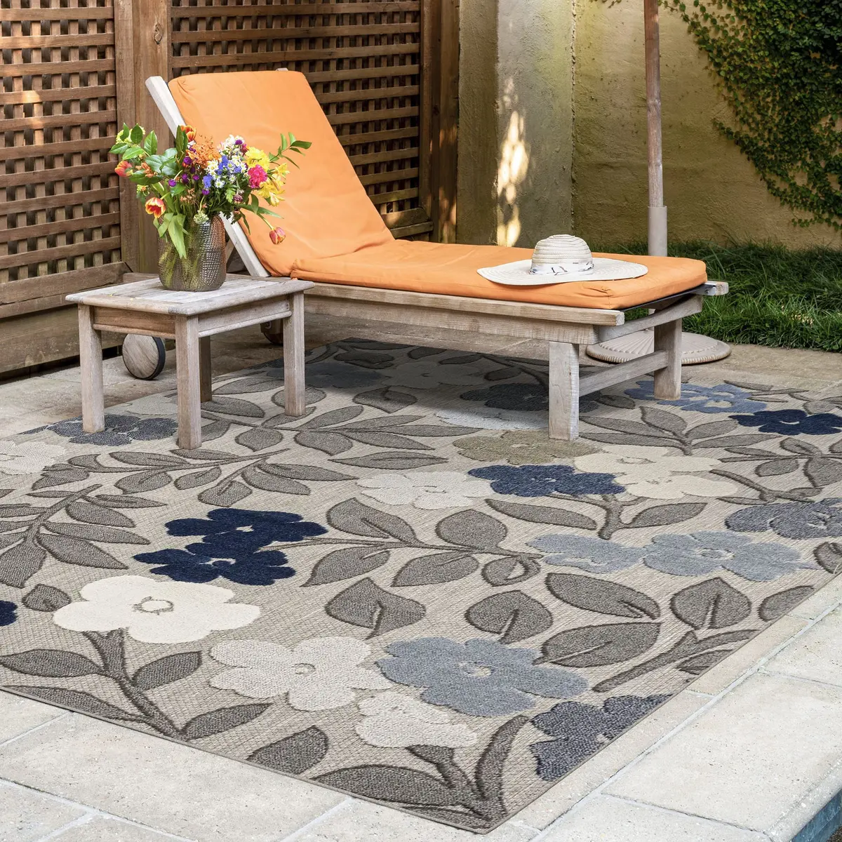 Tayse Ostro Modern Floral Blue Large 8x10 Indoor Outdoor Rug | Waterproof, Fade Resistant, Easy Care - main product image