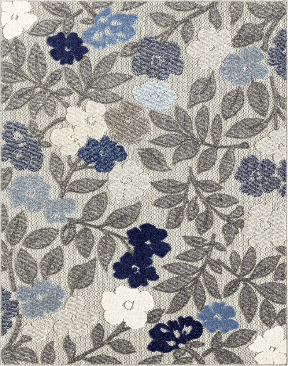Tayse Ostro Modern Floral Blue Large 8x10 Indoor Outdoor Rug | Waterproof, Fade Resistant, Easy Care - view 3