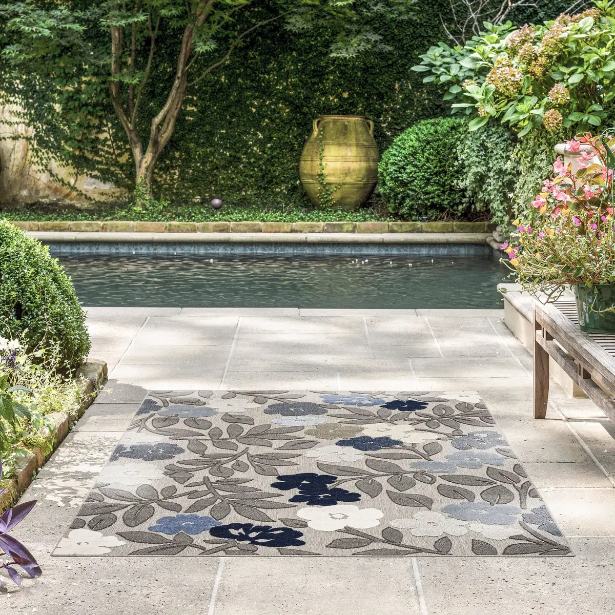 Tayse Ostro Modern Floral Blue Large 8x10 Indoor Outdoor Rug | Waterproof, Fade Resistant, Easy Care - view 4