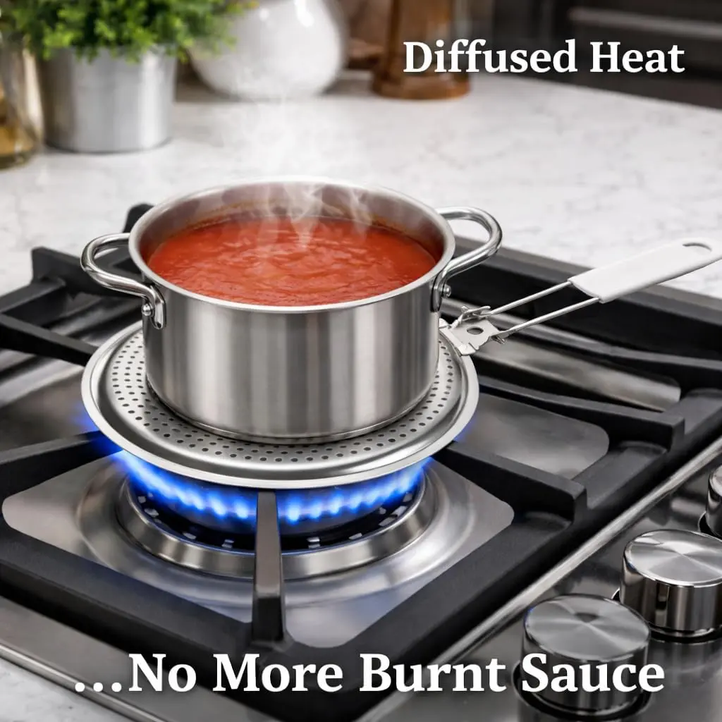 HIC Kitchen Heat Diffuser Set of 2 with Removable Handle, Stainless Steel 20.96cm (8.25-Inch) | Even Heat Distribution for Gas, Electric, Glass Stovetops - view 3