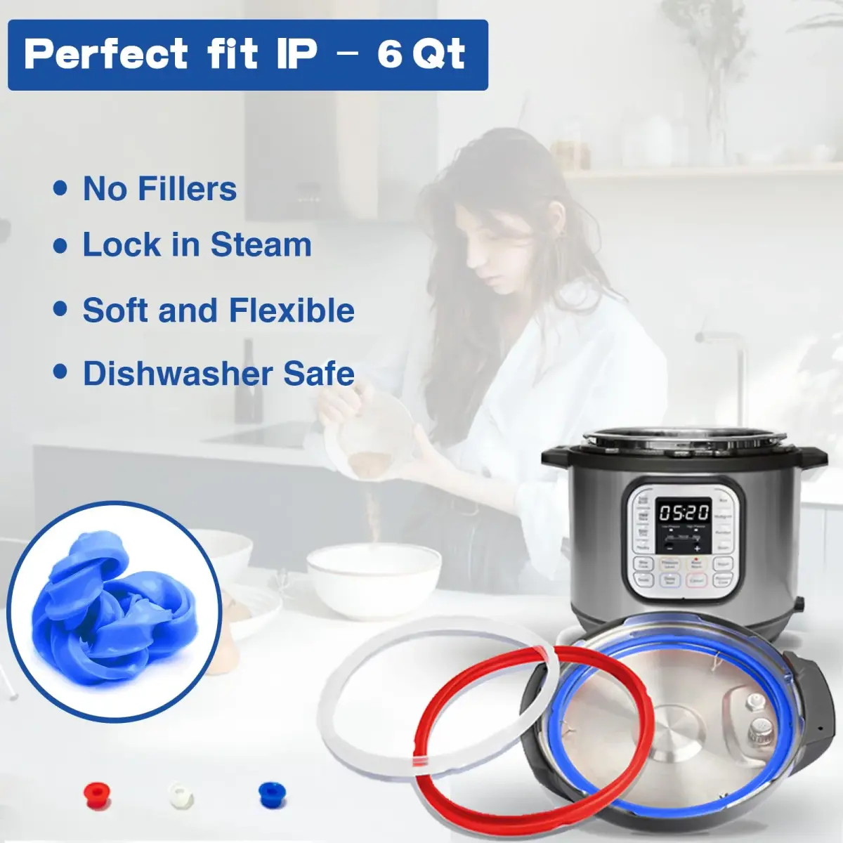 Fuator Mini 3Qt Instant Pot Sealing Ring & Float Valve Caps | 3 Pack Clear, Red, Blue - view 5