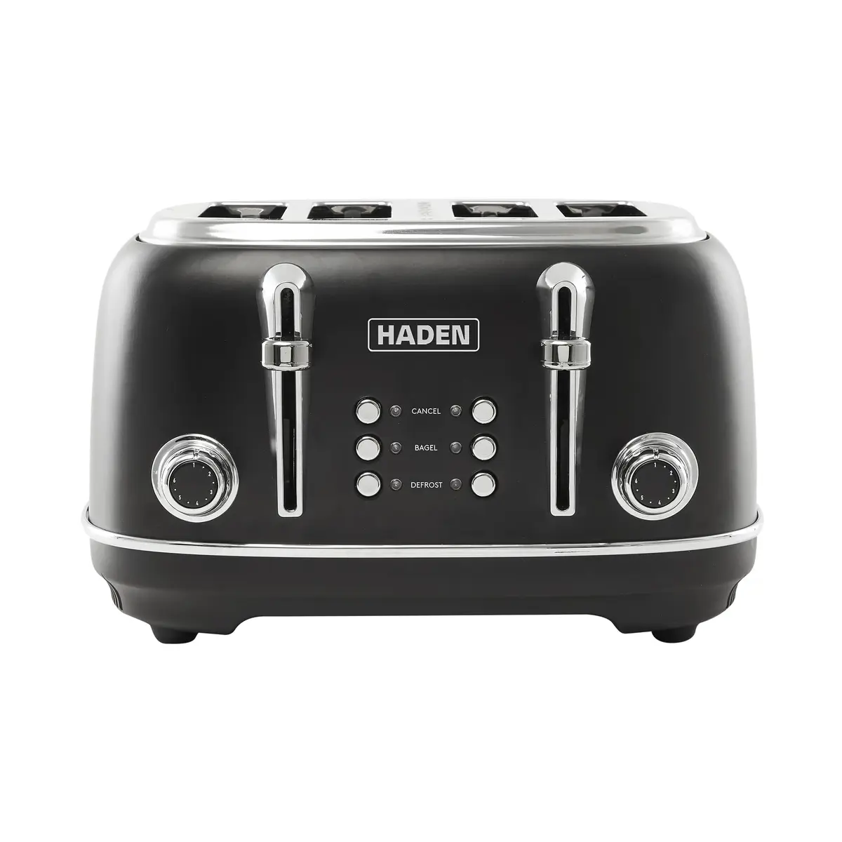 Haden Heritage 4 Slice Wide Slot Stainless Steel Toaster, Black & Chrome | Adjustable Browning & Modern Design - main product image