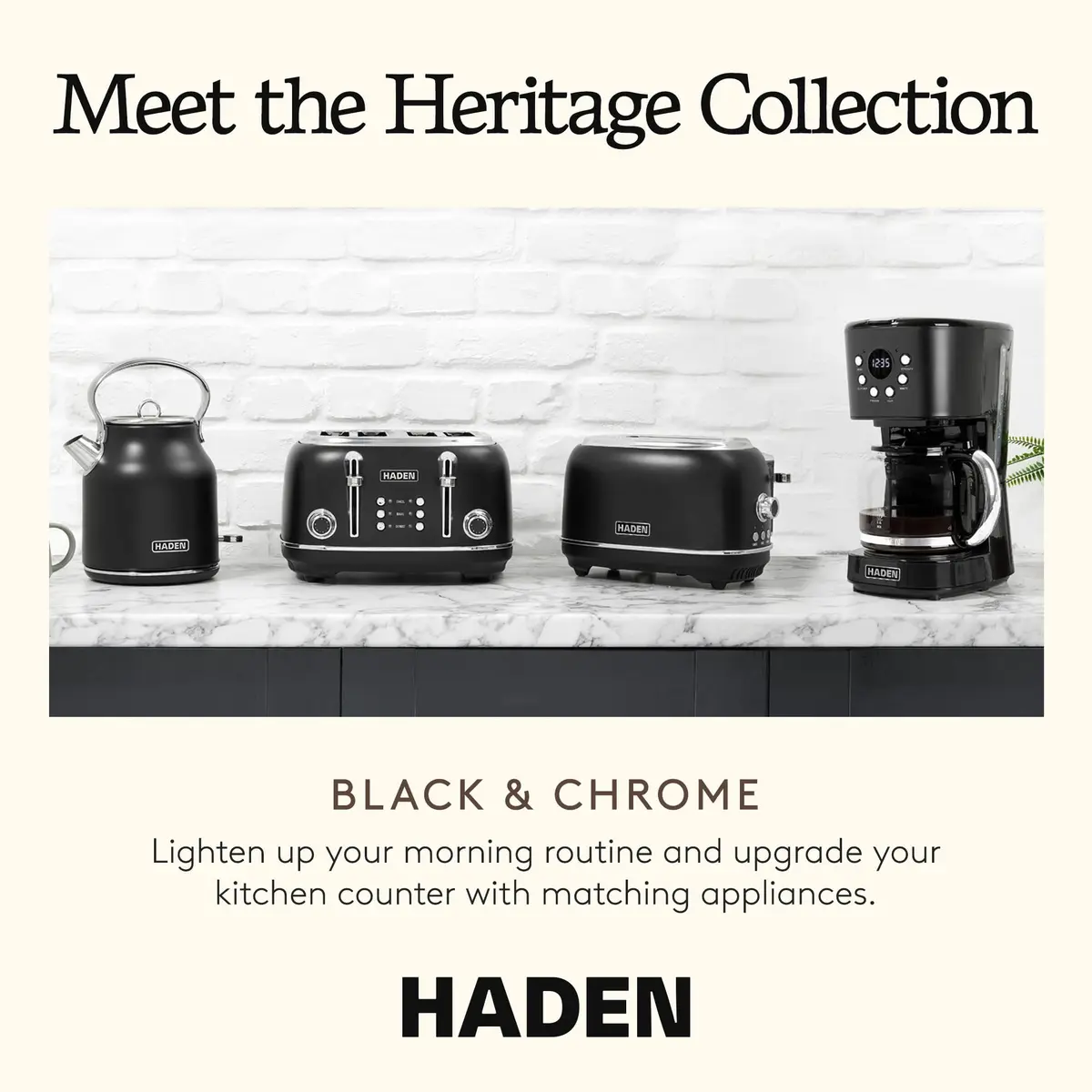 Haden Heritage 4 Slice Wide Slot Stainless Steel Toaster, Black & Chrome | Adjustable Browning & Modern Design - view 5