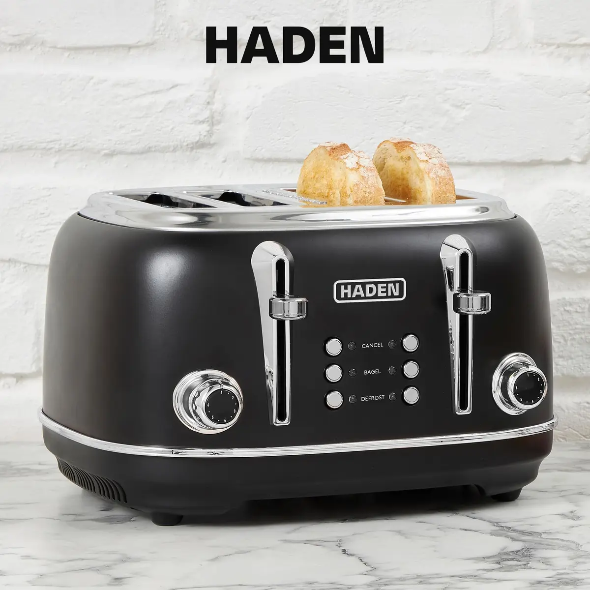 Haden Heritage 4 Slice Wide Slot Stainless Steel Toaster, Black & Chrome | Adjustable Browning & Modern Design - view 6