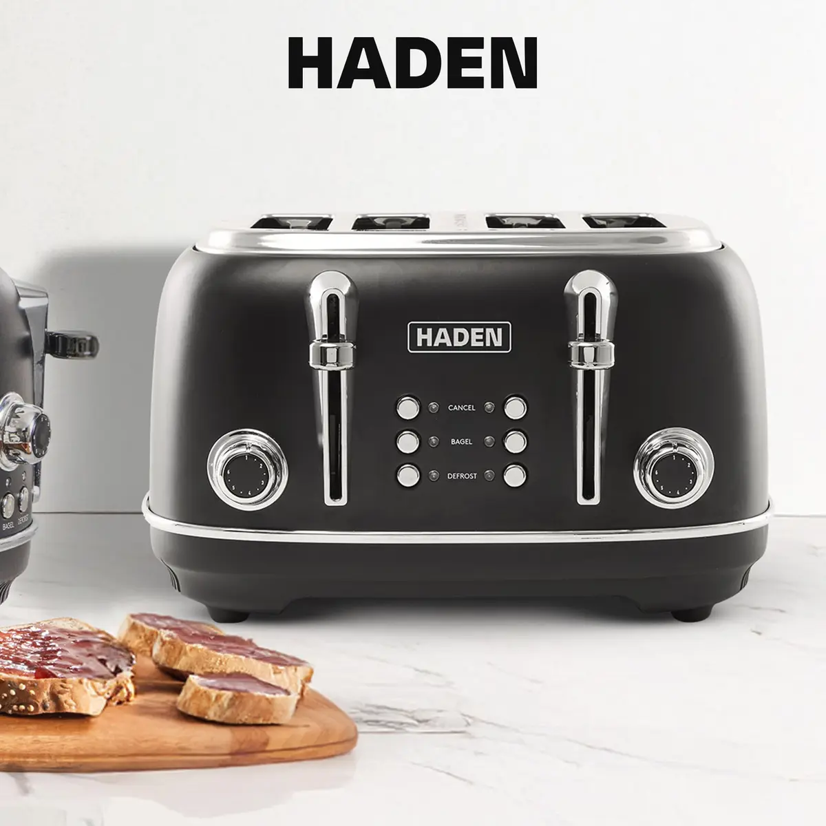Haden Heritage 4 Slice Wide Slot Stainless Steel Toaster, Black & Chrome | Adjustable Browning & Modern Design - view 7