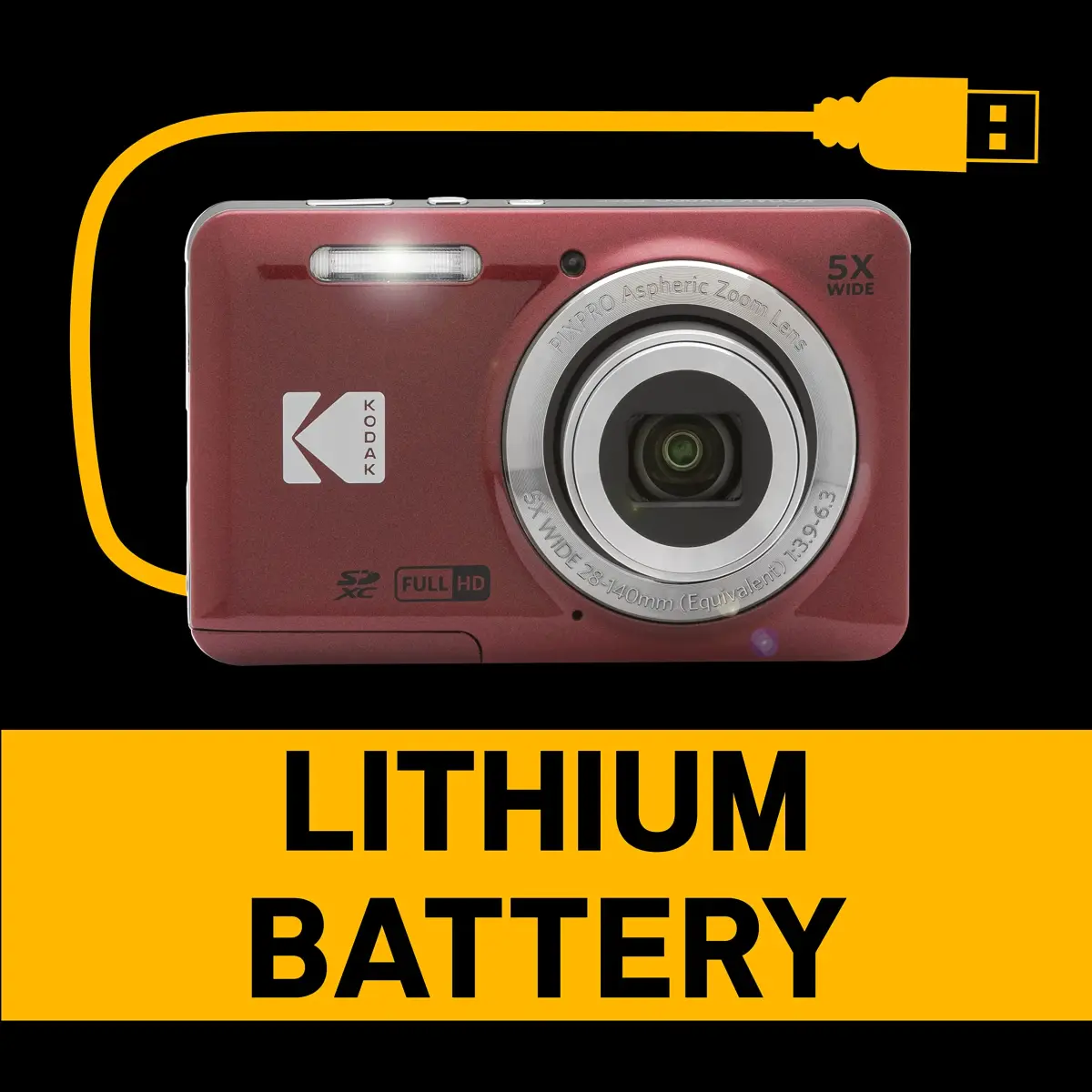 Kodak PIXPRO FZ55 Digital Camera 16MP 5X Optical Zoom 28mm Wide Angle 1080p Full HD Video 2.7" LCD (Red) | Compact Point-and-Shoot - view 6