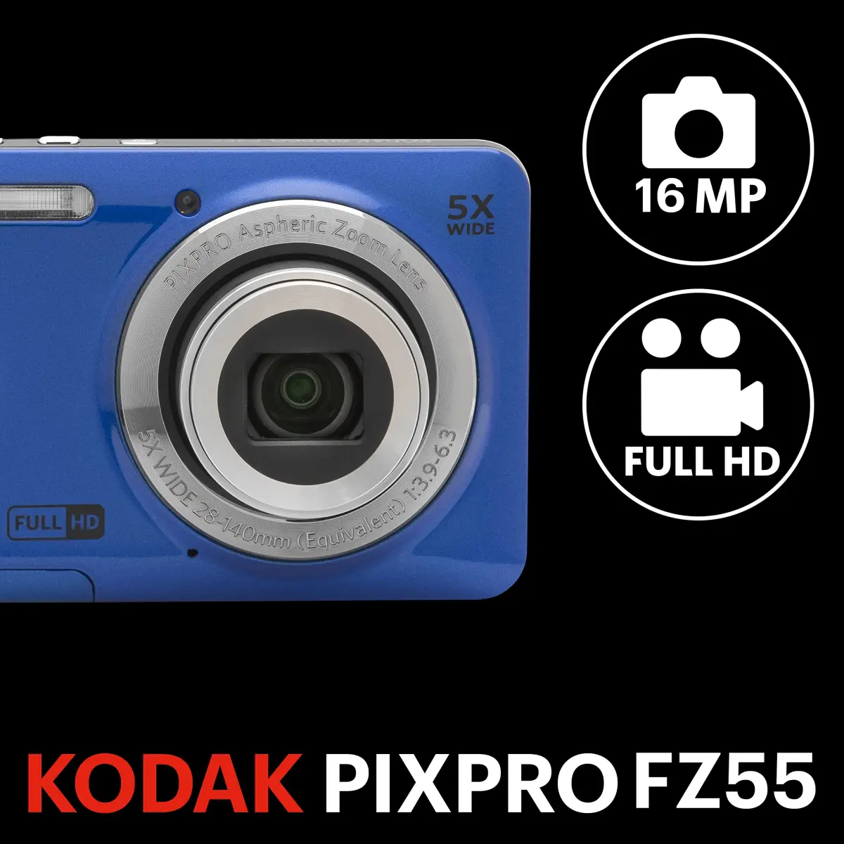 Kodak PIXPRO FZ55 Digital Camera Blue | 16MP CMOS Sensor, 5X Optical Zoom, 1080p Video - view 3