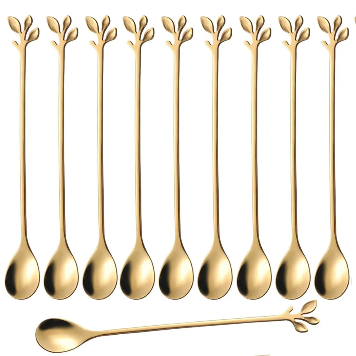 CAMDEA Gold Stainless Steel 10 Pcs Long Handle Teaspoons | Durable, Elegant Coffee & Dessert Spoons - main product image