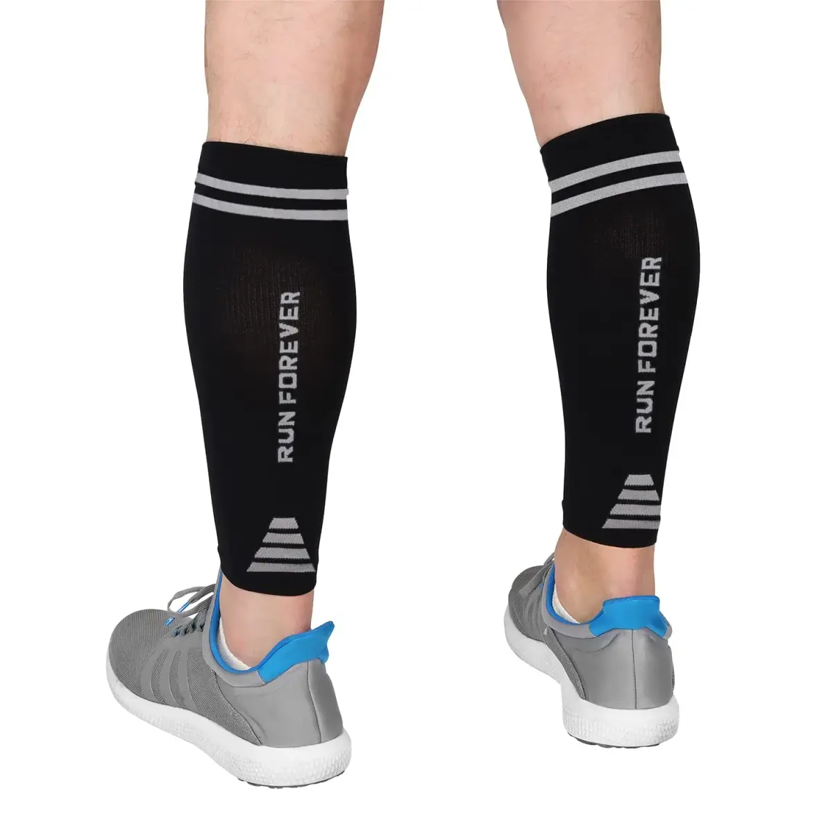 Run Forever Calf Compression Sleeve - Black & Grey, Small | 20-30mmHg Graduated Compression for Pain Relief & Recovery - main product image
