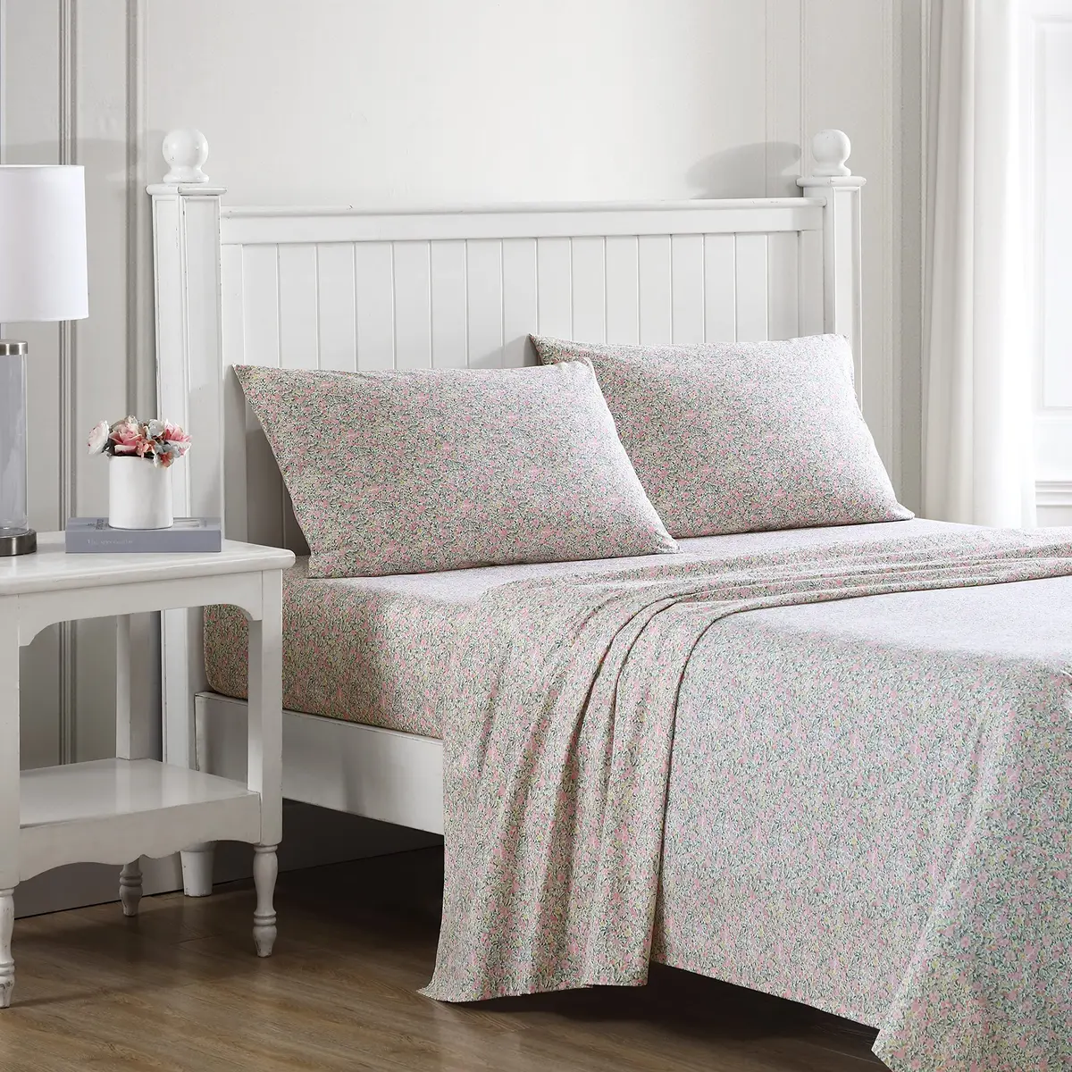 Laura Ashley Twin Size Sheet Set with Fitted Sheet & Pillowcase | 300-Thread Cotton Sateen, Soft & Durable (70-120 chars) - main product image