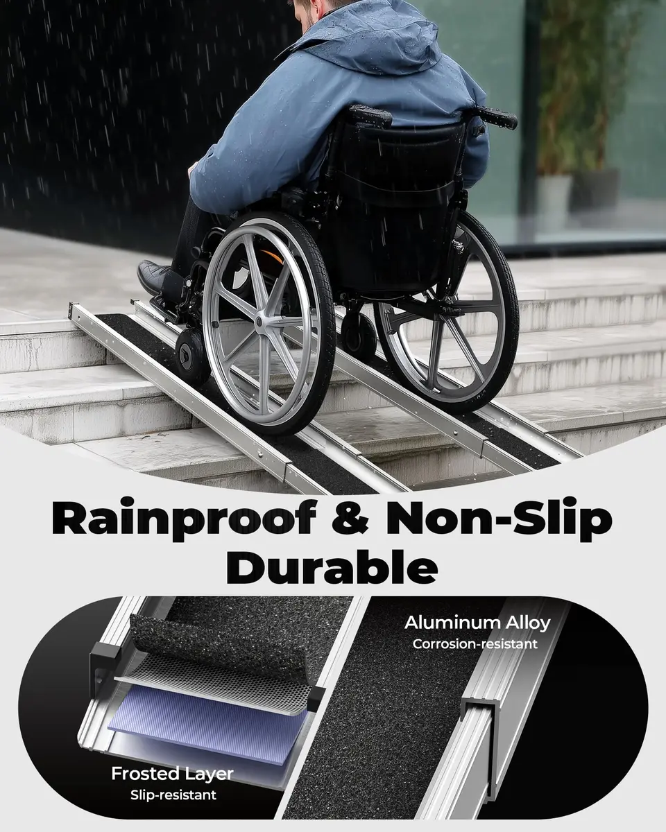 KOLOTOOL 5FT Telescoping Aluminum Portable Wheelchair Ramp with Bag, 600LBS Capacity (2-Pack, Black) | Lightweight & Foldable for Home & Travel - view 4