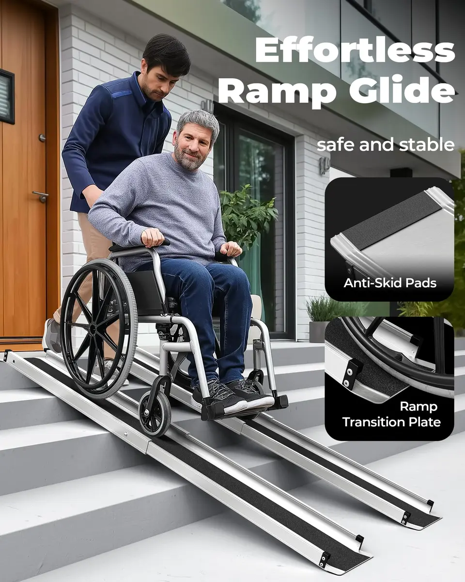 KOLOTOOL 7FT Telescoping Aluminum Portable Wheelchair Ramp with Bag, 600LBS Capacity, 2-Pack | 2.4m (7ft) to 4.2m (14ft) Adjustable Ramp for Home & Travel - view 2