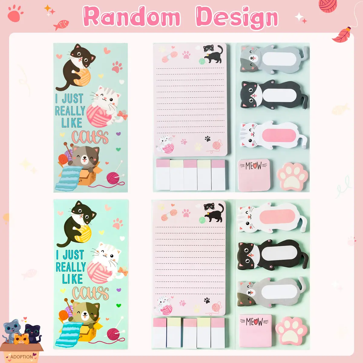 Xqumoi Cat Sticky Notes Set, 550 Sheets | Cute Cat & Paw Shaped Memo Pads Bundle - view 6