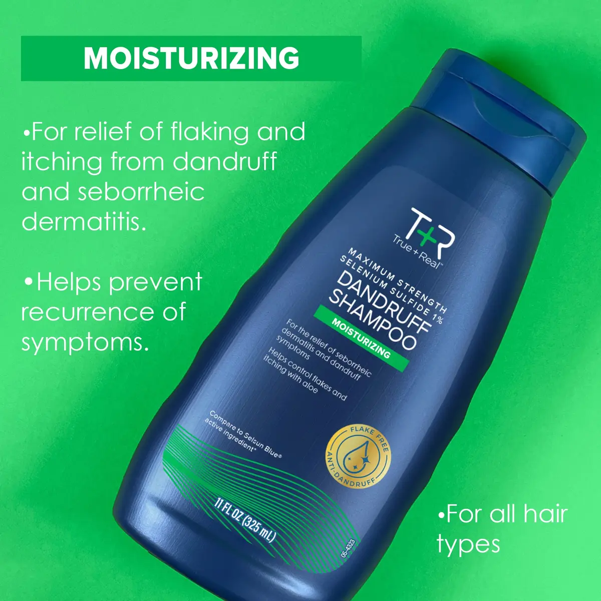 True+Real Moisturizing Dandruff Shampoo 11 fl oz | Aloe & Selenium Sulfide 1% for Flaking & Itchy Scalp - view 4