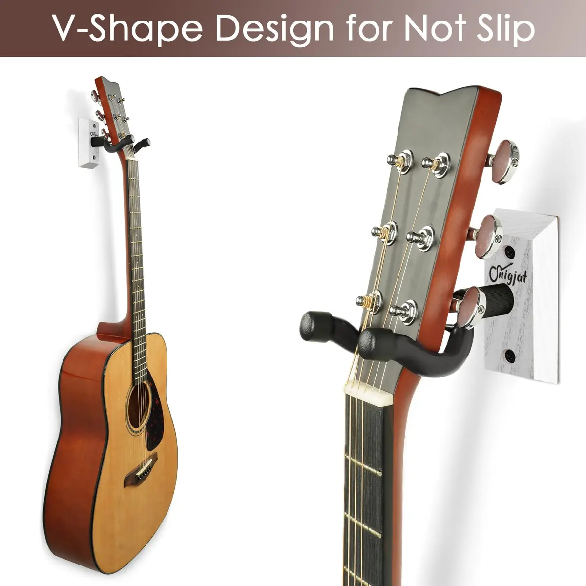 SNIGJAT Guitar Wall Mount 2 Pack, Vintage White Hardwood Guitar Hangers with Rotatable Yoke | Holds up to 20 lbs - view 3