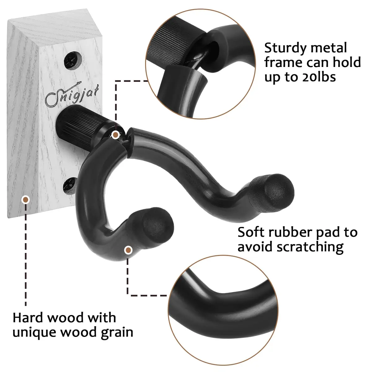 SNIGJAT Guitar Wall Mount 2 Pack, Vintage White Hardwood Guitar Hangers with Rotatable Yoke | Holds up to 20 lbs - view 4