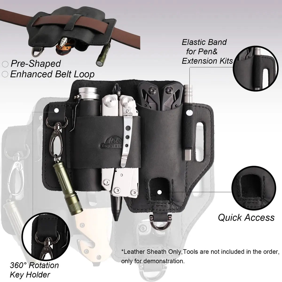Topstache Leather Multitool Sheath EDC Belt Organizer for Work and Daily Use | Black-01 - view 4