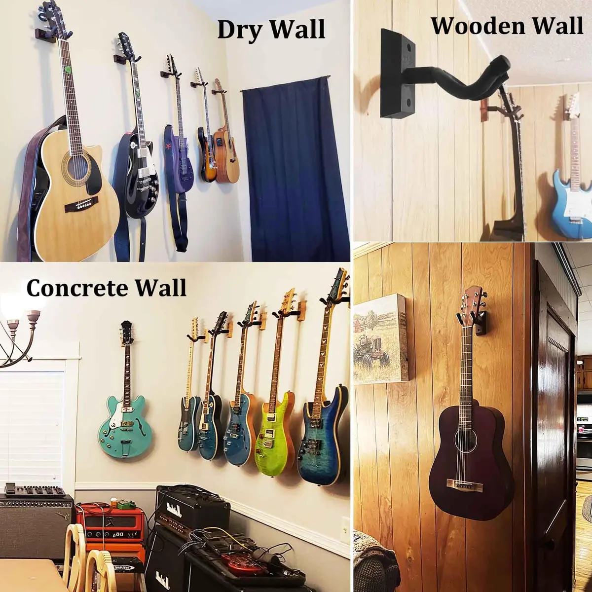 SNIGJAT Guitar Wall Mount 2 Pack, Matte Black Hardwood Guitar Hanger with Rotatable Yoke | Holds up to 20 lbs - view 8