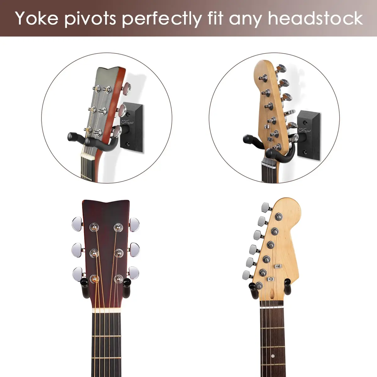 SNIGJAT Guitar Wall Mount 2 Pack, Matte Black Hardwood Guitar Hanger with Rotatable Yoke | Holds up to 20 lbs - view 4