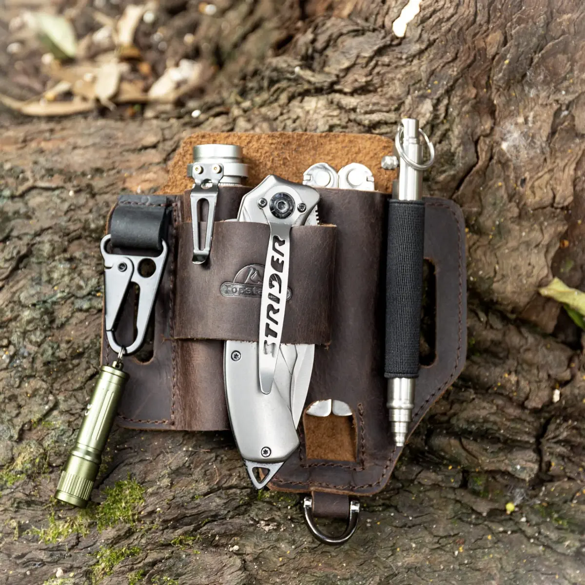 Topstache Leather Multitool Sheath with Belt Loop for Flashlight and Pen | Dark Brown (15.75cm x 14.73cm x 2.54cm) - view 6