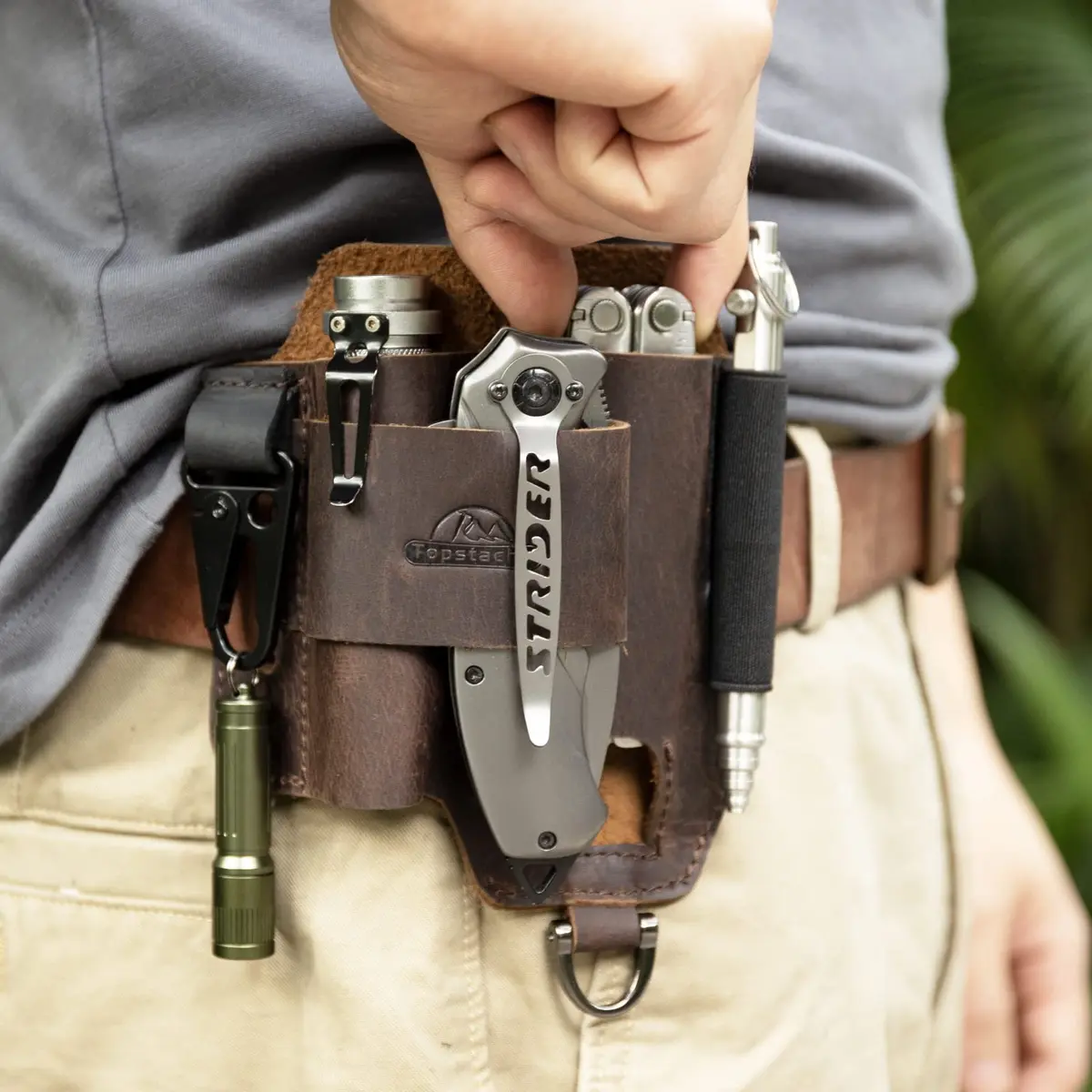 Topstache Leather Multitool Sheath with Belt Loop for Flashlight and Pen | Dark Brown (15.75cm x 14.73cm x 2.54cm) - view 2