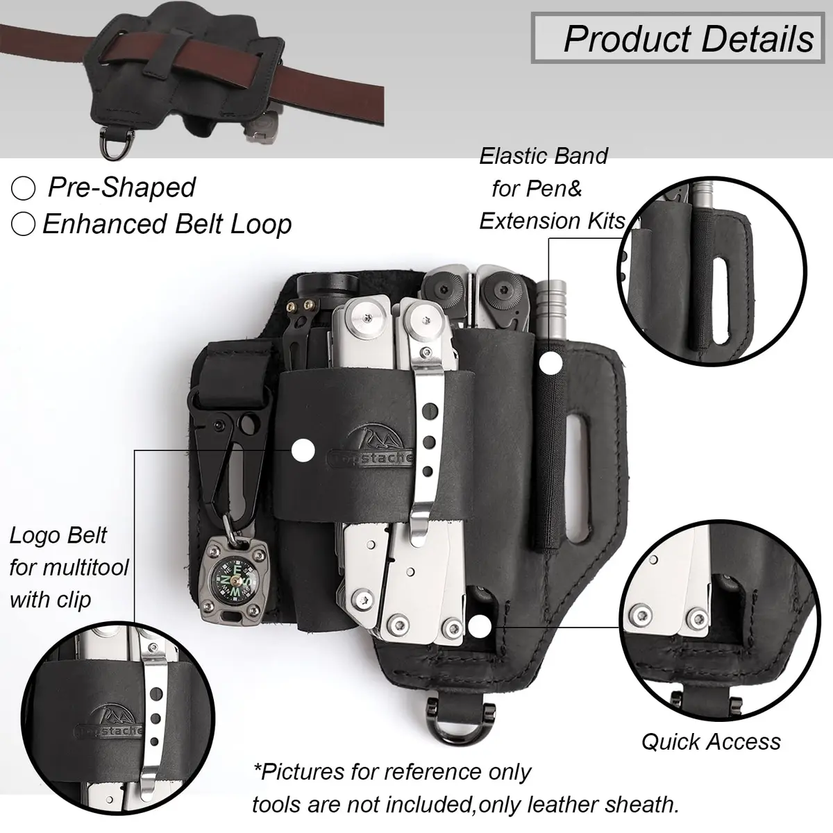 Topstache Leather Multitool Sheath EDC Belt Organizer Black | Fits Leatherman Tools & Accessories - view 4