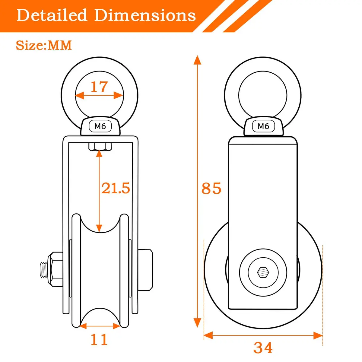 SHINICO Stainless Steel Snatch Block Pulley 250 kg (551 lb) | Silent Smooth Bearings for 8mm Rope - view 2
