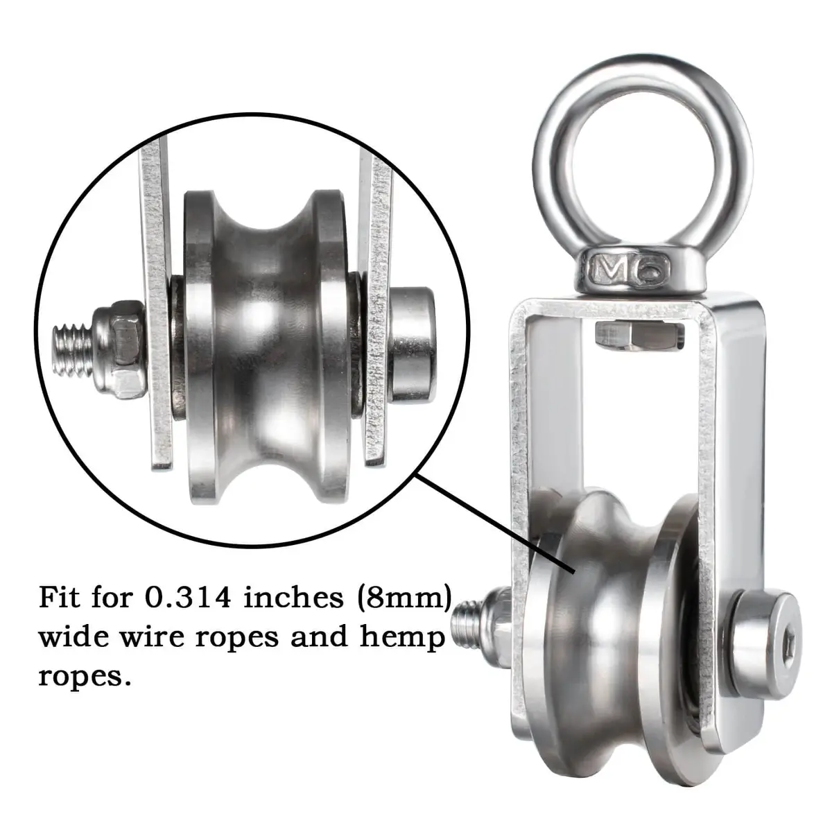 SHINICO Stainless Steel Snatch Block Pulley 250 kg (551 lb) | Silent Smooth Bearings for 8mm Rope - view 3