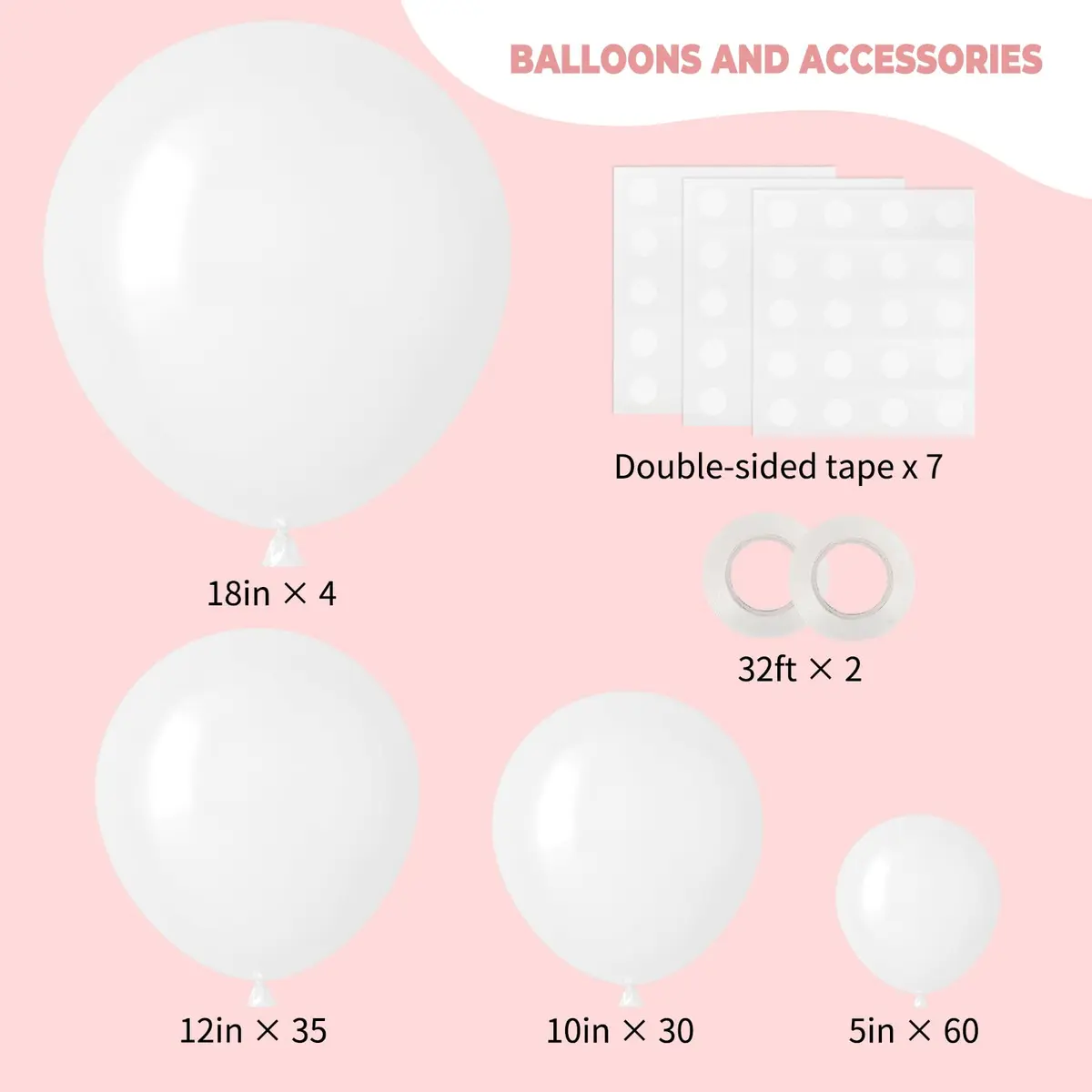 rubfac White Balloon Arch Kit 129pcs (4.5cm - 45cm) | Assorted Colors for Parties - view 2