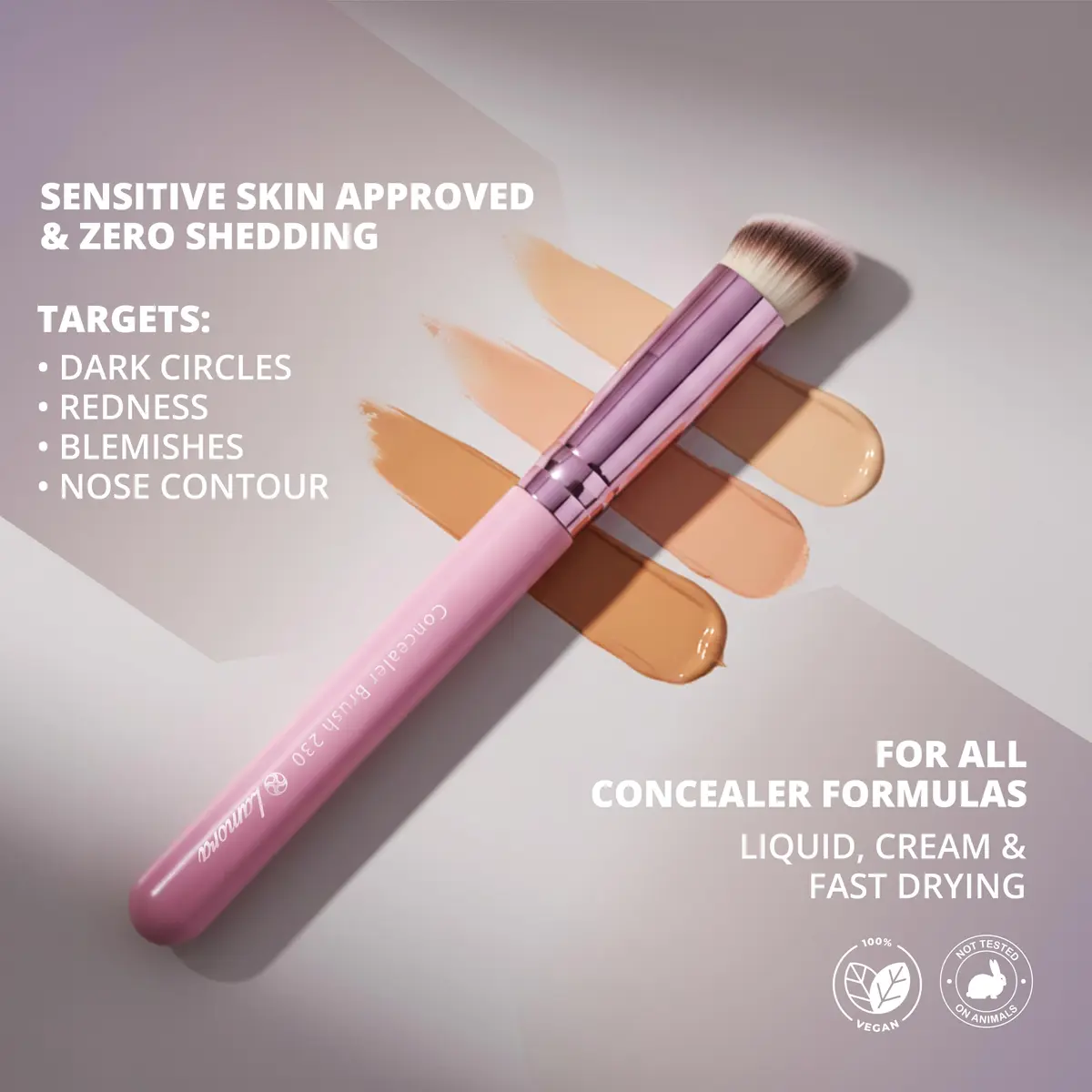 Lamora Small Angled Concealer Brush - Purple | Synthetic Bristles, Copper Ferrule, Wood Handle - view 3